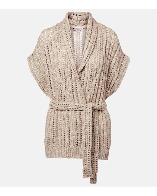 Cardigan Dazzling En Mezcla De Seda Y Lino Brunello Cucinelli de color Natural