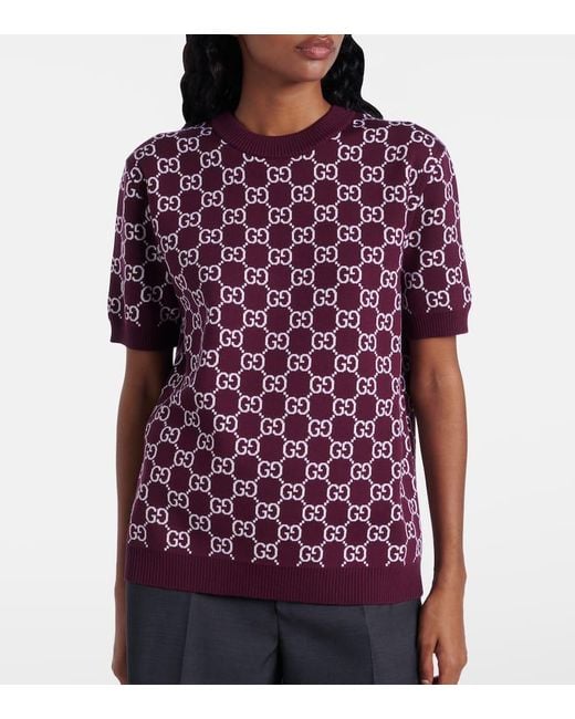 Top Gg Reversible En Laine Melangee Gucci en coloris Red