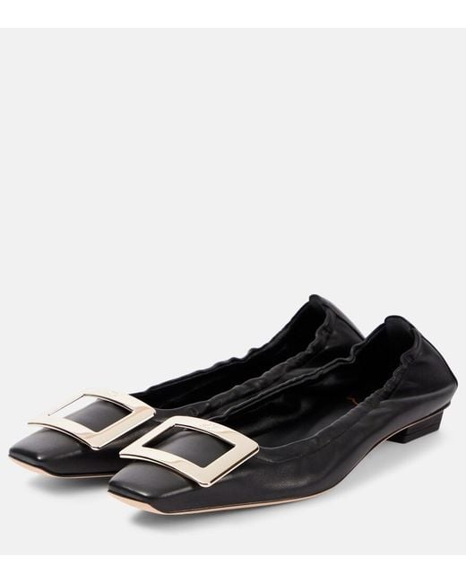 Roger Vivier Black Belle Vivier Leather Ballet Flats