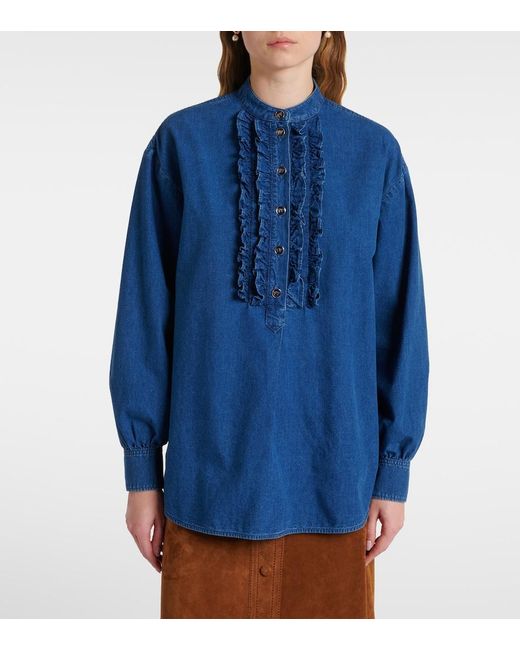 Valentino Blue Ruffled Denim Blouse