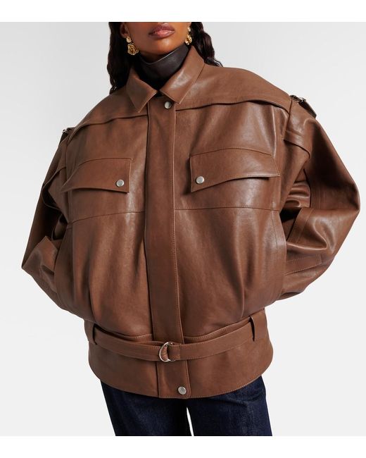 Magda Butrym Brown Belted Oversized Leather Jacket