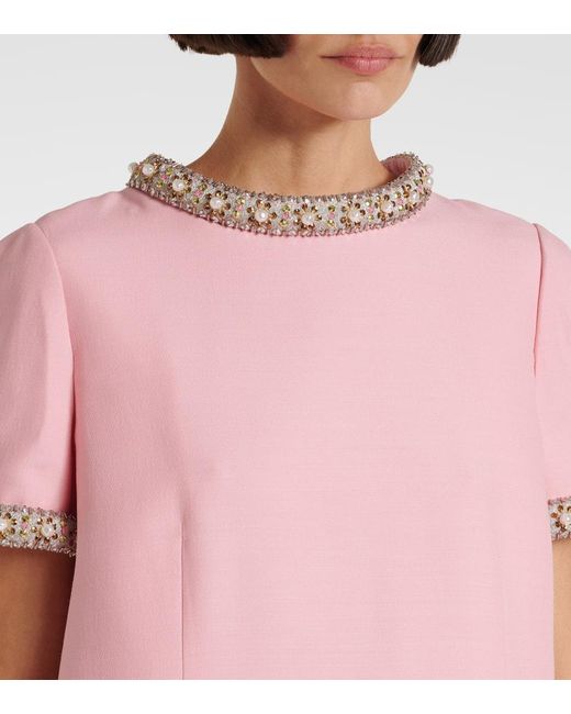 Valentino Pink Verziertes Minikleid Aus Crepe Couture