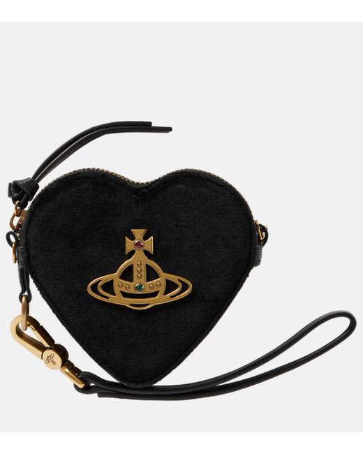 Vivienne Westwood Black Heart Velvet Coin Purse With Strap