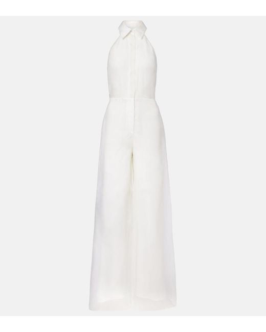 Max Mara White Bridal Tunca Semi-Sheer Silk Jumpsuit