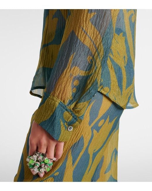 Dries Van Noten Green Printed Silk Shirt