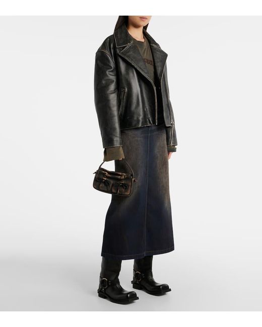 Acne Black Schultertasche Micro Aus Leder