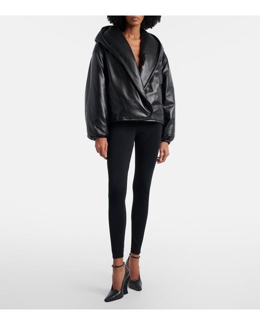 Alaïa Black Hooded Leather Bomber Jacket