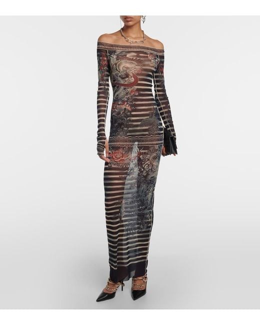 Jean Paul Gaultier Gray Kleid mit Print