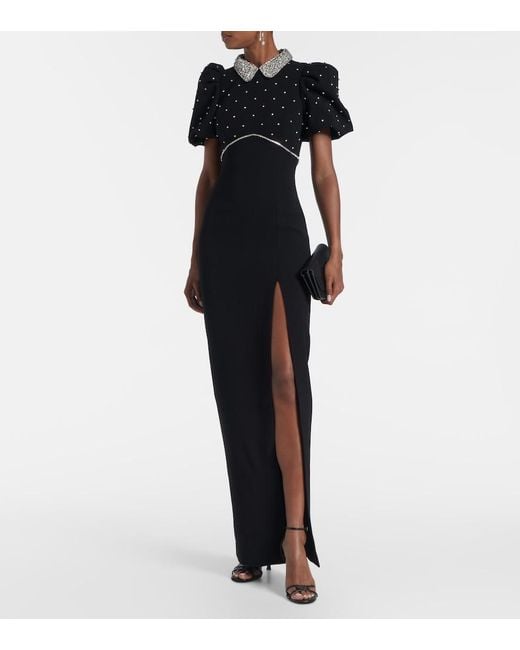Rebecca Vallance Black Amery Embellished Puff-Sleeve Gown
