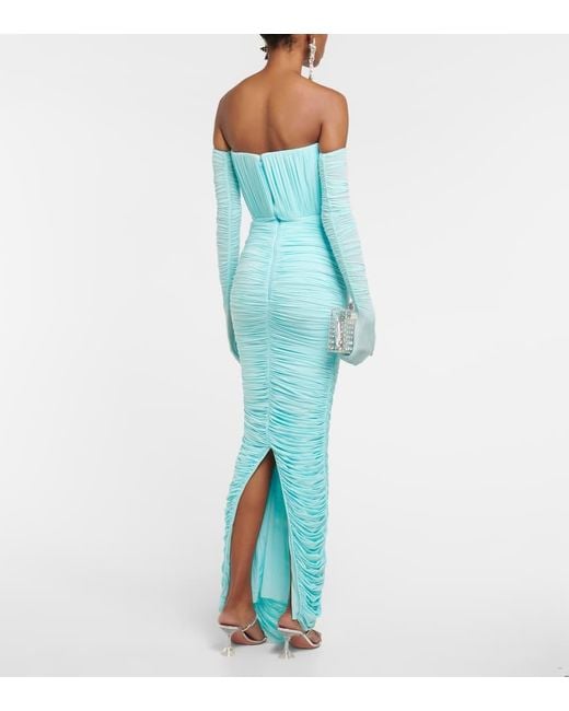 Alex Perry Blue Padget Strapless Ruched Stretch-jersey Midi Dress