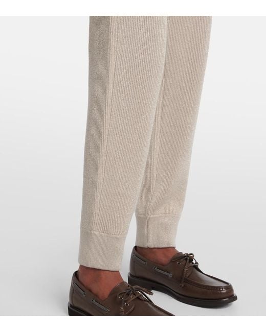 Brunello Cucinelli Natural Ribbed-Knit Cashmere-Blend Tapered Pants