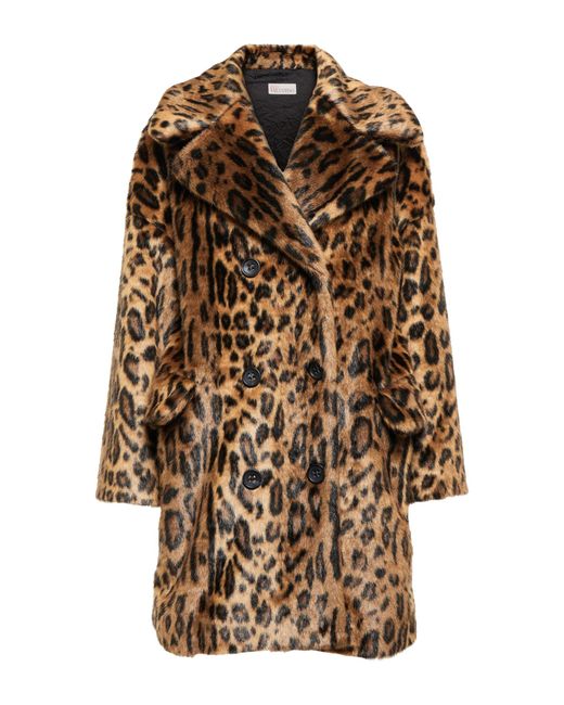RED Valentino Leopard-print Faux Fur Coat in Brown | Lyst
