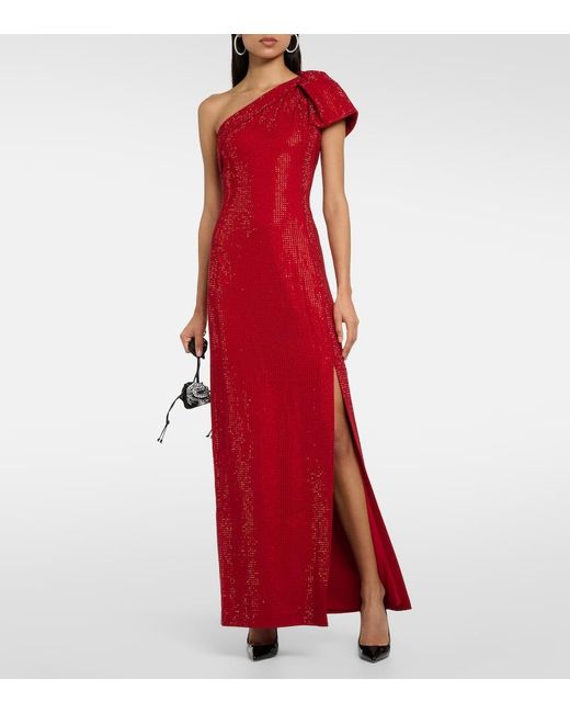 Roland Mouret Red One-shoulder Diamante-embellished Gown