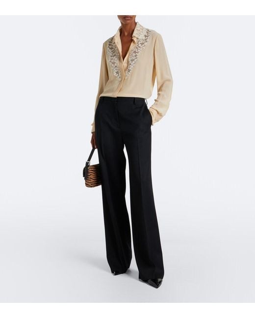 Fendi Natural Lace-Trimmed Silk Georgette Shirt