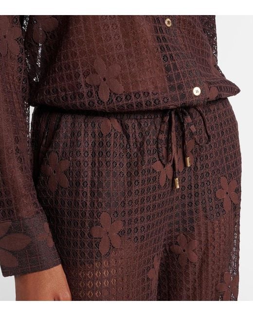 Melissa Odabash Brown Etta Cotton-Blend Lace Wide-Leg Pants