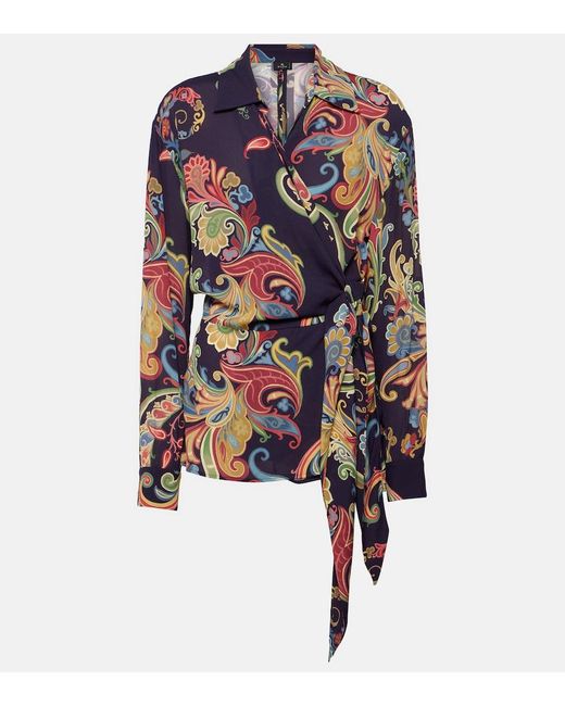Etro Blue Printed Wrap Top