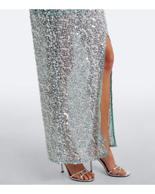La Fuori Blue Halterneck Sequined Gown