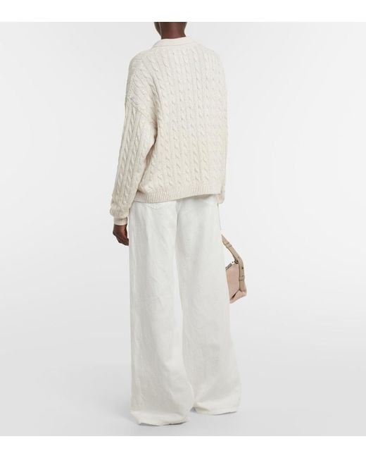Brunello Cucinelli White Cable-Knit Cotton-Blend Polo Sweater