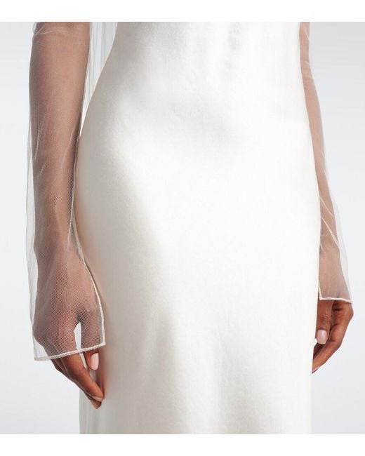 Danielle Frankel White Bridal Mari Caped Wool And Silk Gown