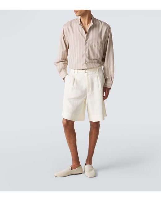 STÒFFA White Belted Linen Bermuda Shorts for men