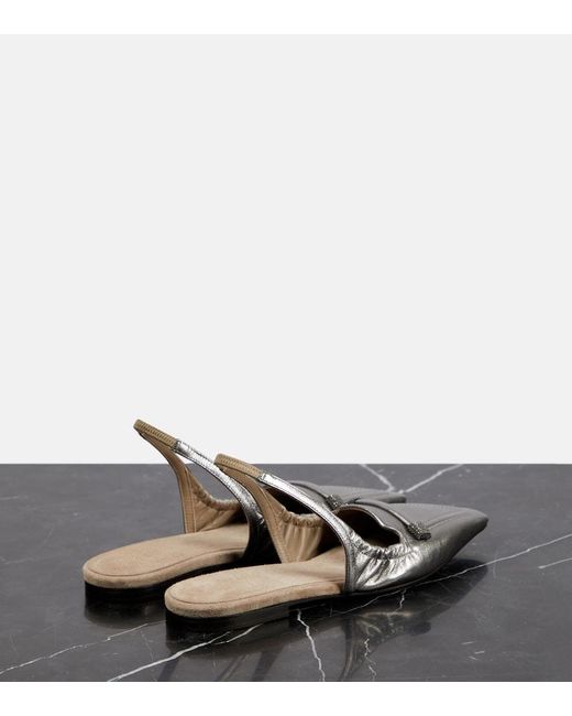 Brunello Cucinelli Metallic Leather Slingback Flats