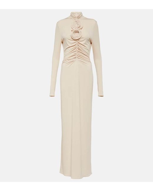 Magda Butrym Natural Floral-applique Ruched Jersey Gown