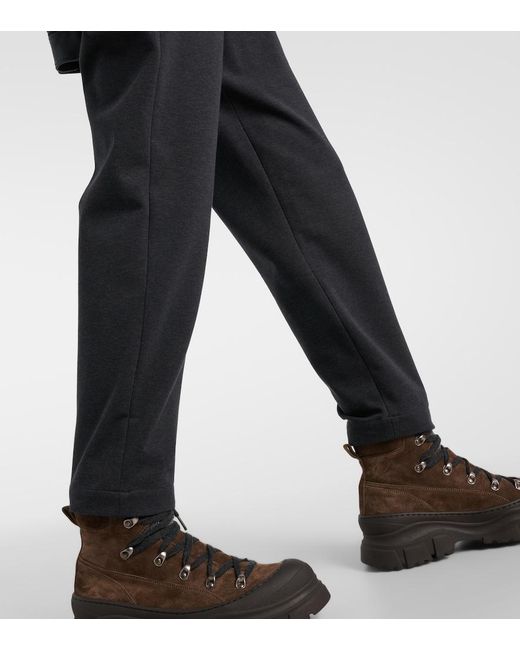 Brunello Cucinelli Blue Pleated Cotton-Blend Jersey Sweatpants