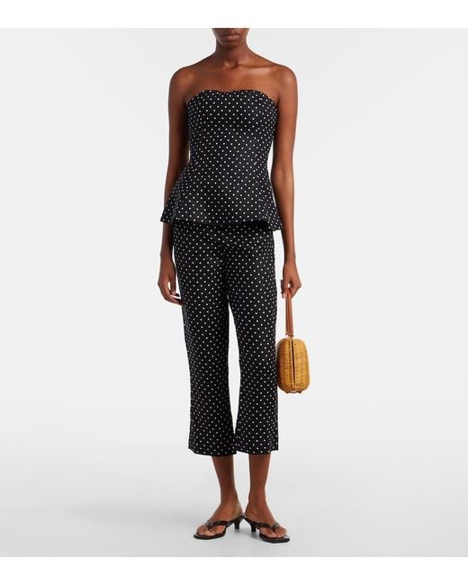 Faithfull The Brand Black Petro Polka-Dot Peplum Linen Top