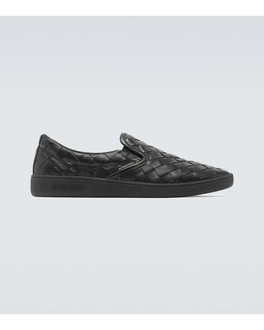Bottega Veneta Black Sawyer Leather Slip-On Sneakers for men