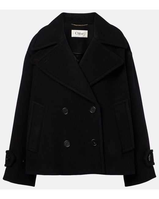 Chloé Black Double-Breasted Wool-Blend Peacoat