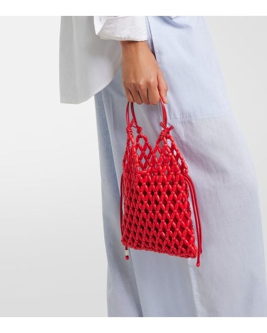 Staud Red Karla Beaded Top-Handle Bag