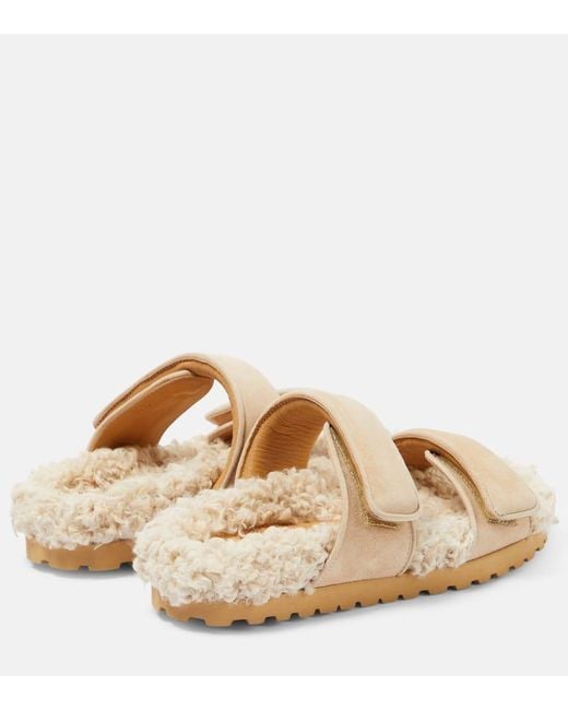 Gia Borghini Natural Alvine Suede And Shearling Slides