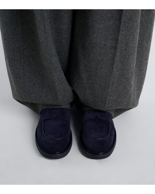 Gianvito Rossi Blue Suede Penny Loafers