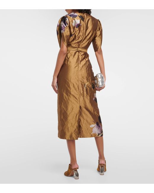 Erdem Metallic Astrea Floral-print Crinkled-satin Midi Dress