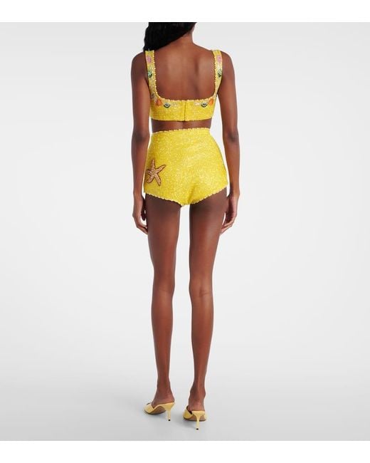 Clio Peppiatt Yellow Marina Embellished Crop Top