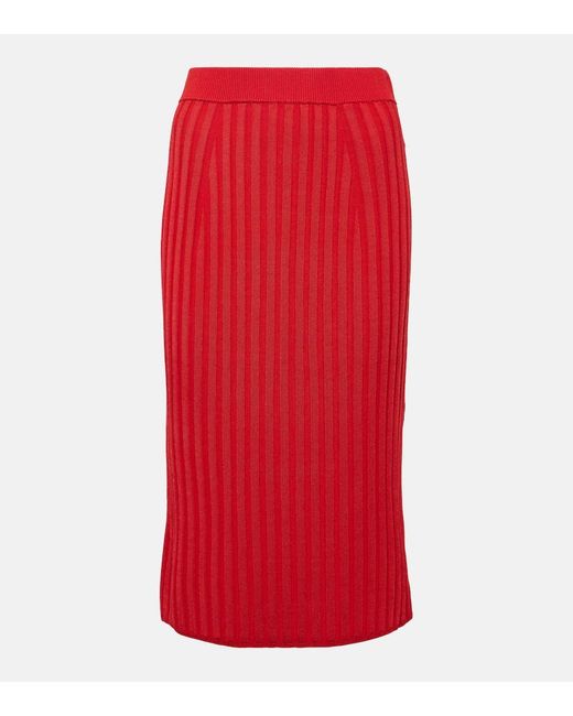 Joseph Red Ribbed-knit Midi Skirt
