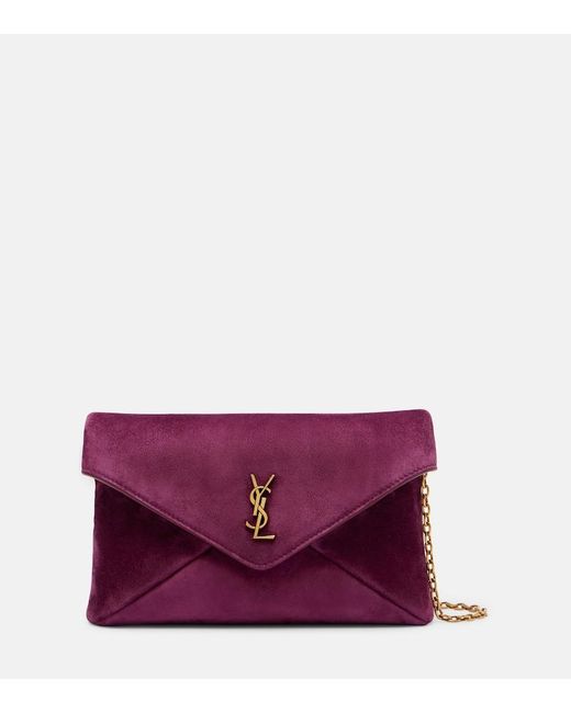 Saint Laurent Purple Cassandre Small Suede Crossbody Bag