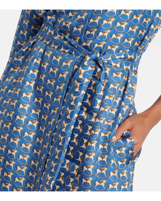 Max Mara Blue Bedrucktes Minikleid Aus Seiden-Twill