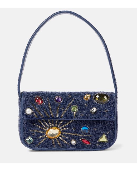 Staud Blue Tommy Beaded Shoulder Bag