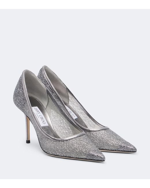 Jimmy Choo Gray Love Embroidered Glitter Pumps