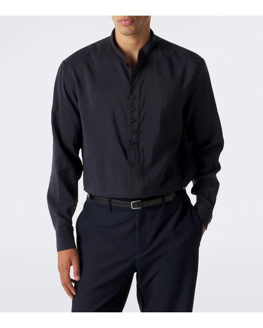 Giorgio Armani Blue Silk-Blend Shirt for men