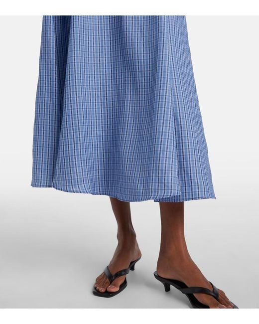 Faithfull The Brand Blue Marais Checked Linen Midi Dress