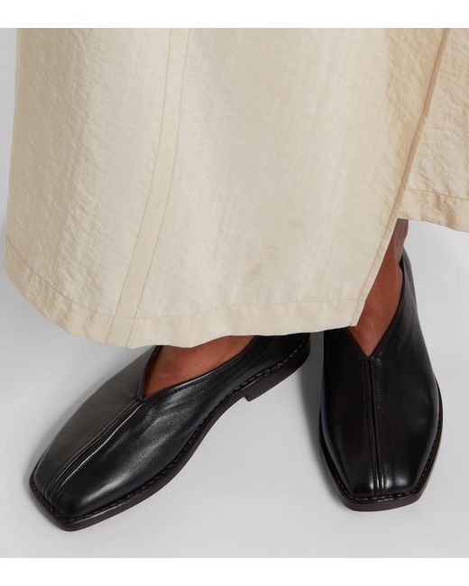 Lemaire Black Piped Leather Slip-On Shoes
