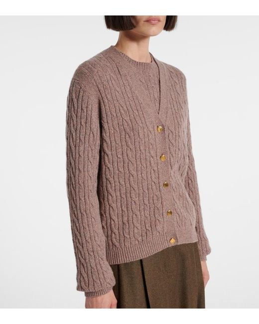 Loro Piana Brown Treccia Cable-Knit Cashmere Cardigan