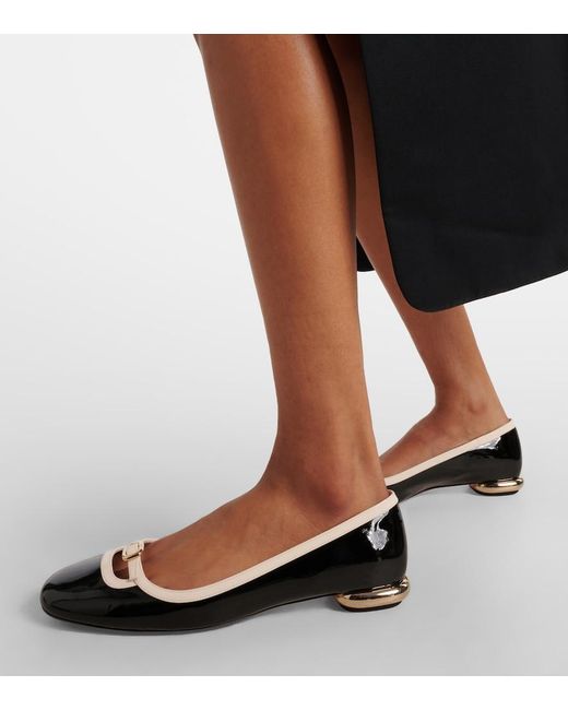 Roger Vivier Black Viv' Podium Patent Leather Ballet Flats