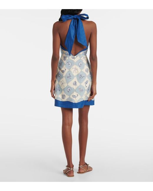 ALÉMAIS Blue Bedrucktes Minikleid Pia Aus Leinen