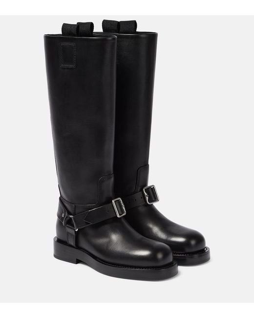 Burberry Black Leather Saddle High Boots