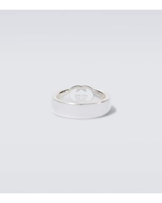 Gucci White Interlocking G Sterling Ring for men