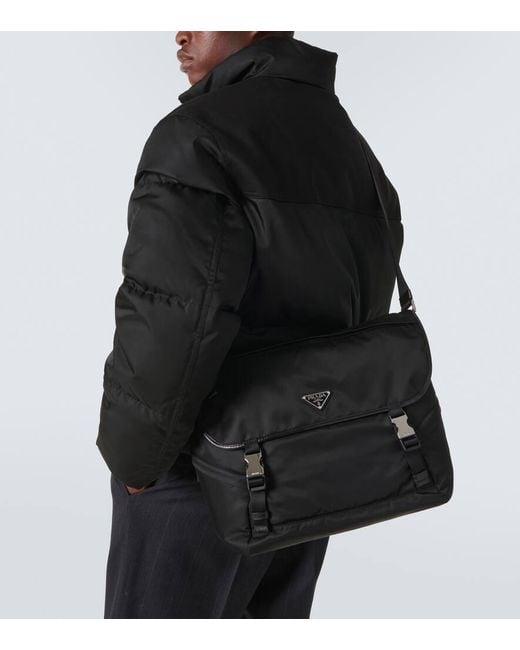 Prada Black Leather-Trimmed Re-Nylon Messenger Bag for men