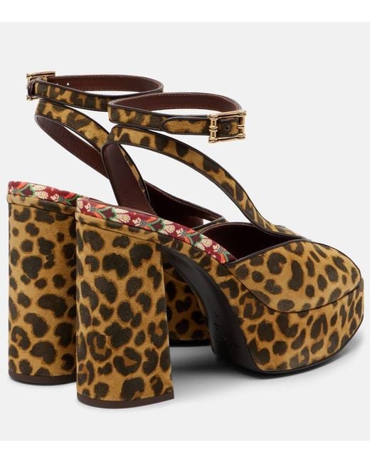 Etro Metallic 120 Leopard-Print Canvas Platform Sandals